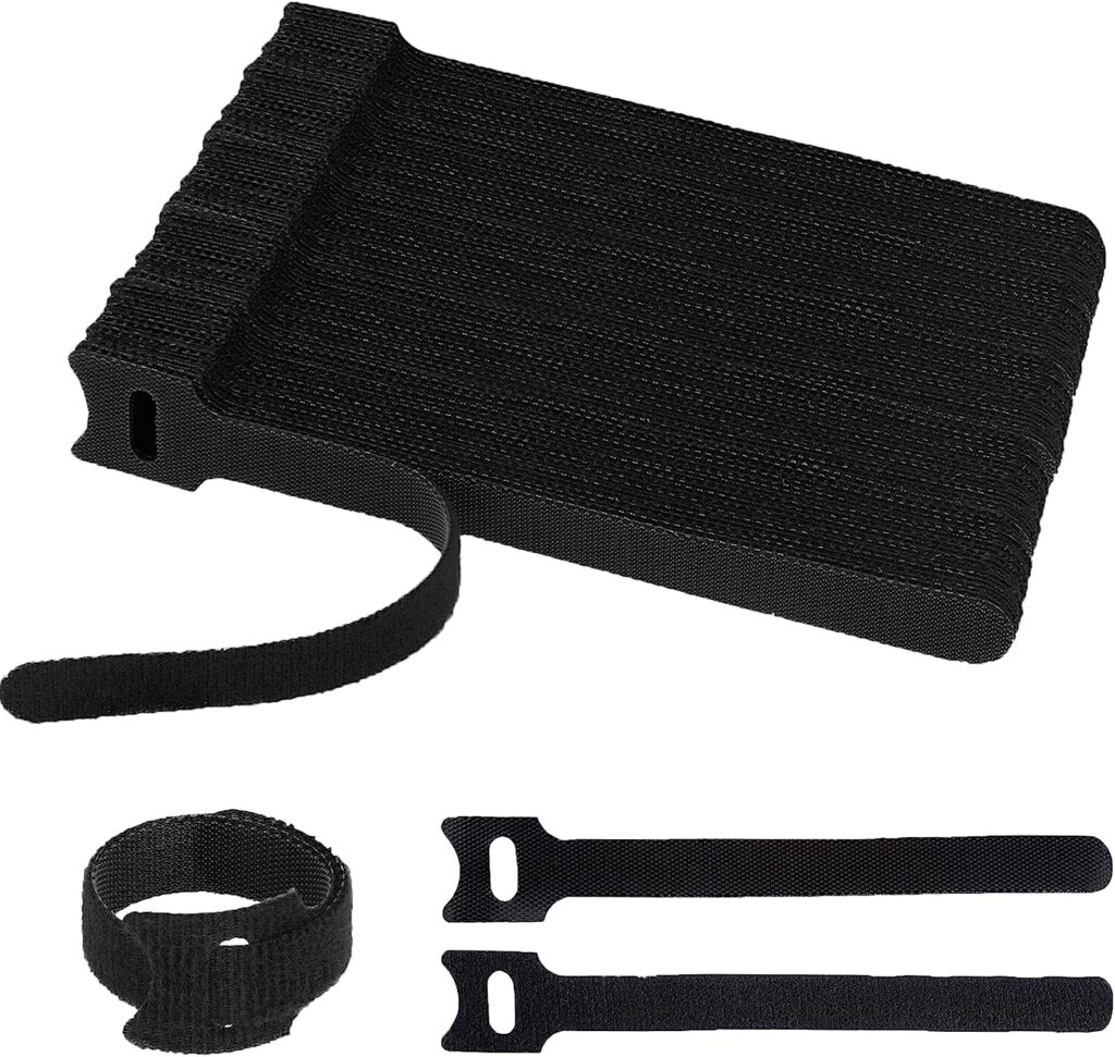 100Pcs Velcro Cable Ties - Reusable Cable Tie, Black Adjustable Hook and Loop Cable Straps for PC, TV Cable Tidy, Extension Velcro Strap Cable Management for Home and Office Electronics (12 * 150mm)