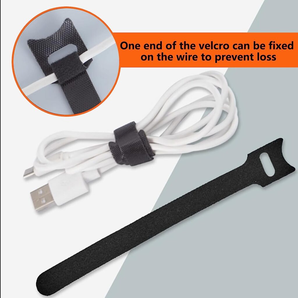 100Pcs Velcro Cable Ties - Reusable Cable Tie, Black Adjustable Hook and Loop Cable Straps for PC, TV Cable Tidy, Extension Velcro Strap Cable Management for Home and Office Electronics (12 * 150mm)