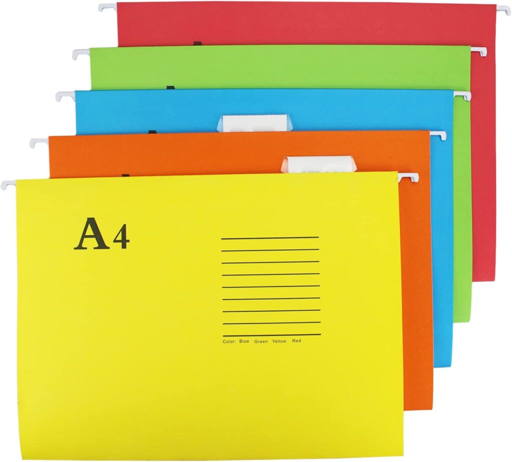20PCS A4 Suspension Files, Filing Cabinet Suspension Files with Tabs and Card Inserts for Office Organization Home Work(Mixed Color)