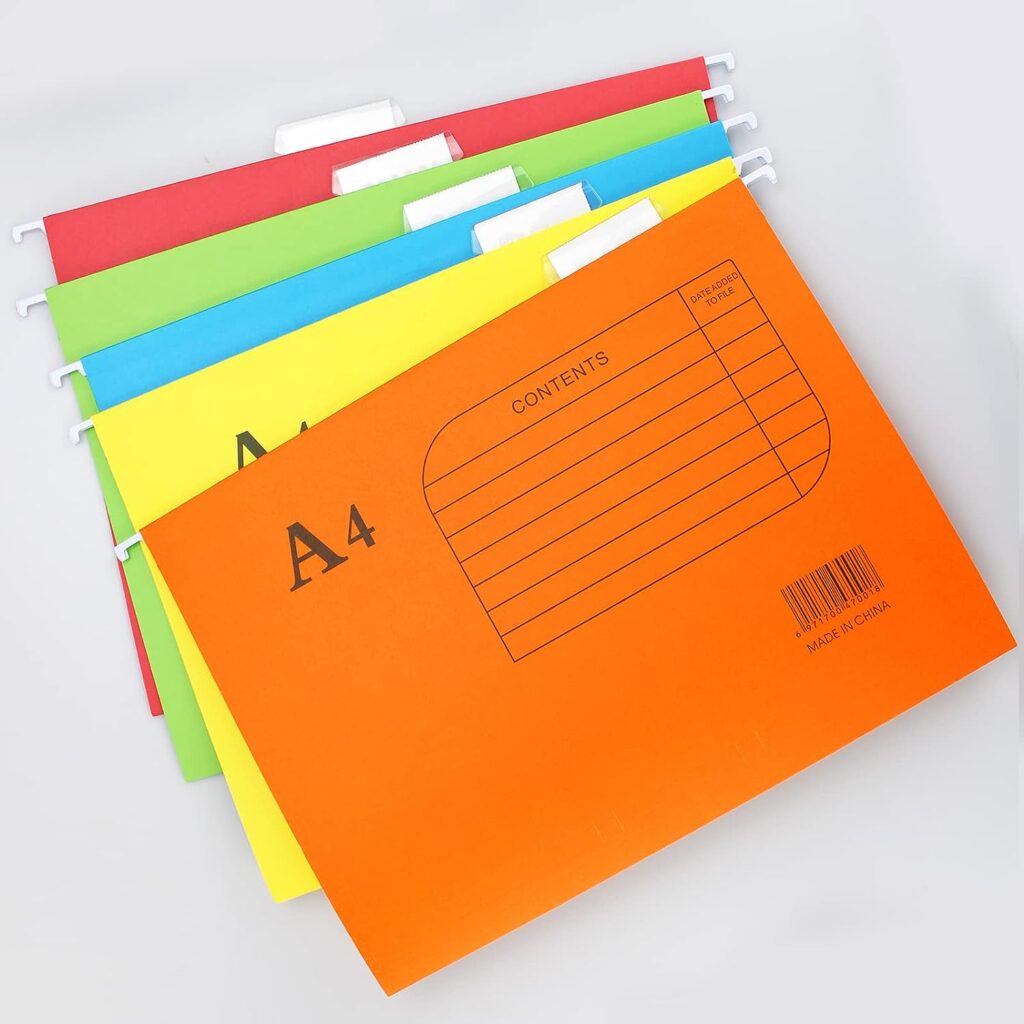 20PCS A4 Suspension Files, Filing Cabinet Suspension Files with Tabs and Card Inserts for Office Organization Home Work(Mixed Color)