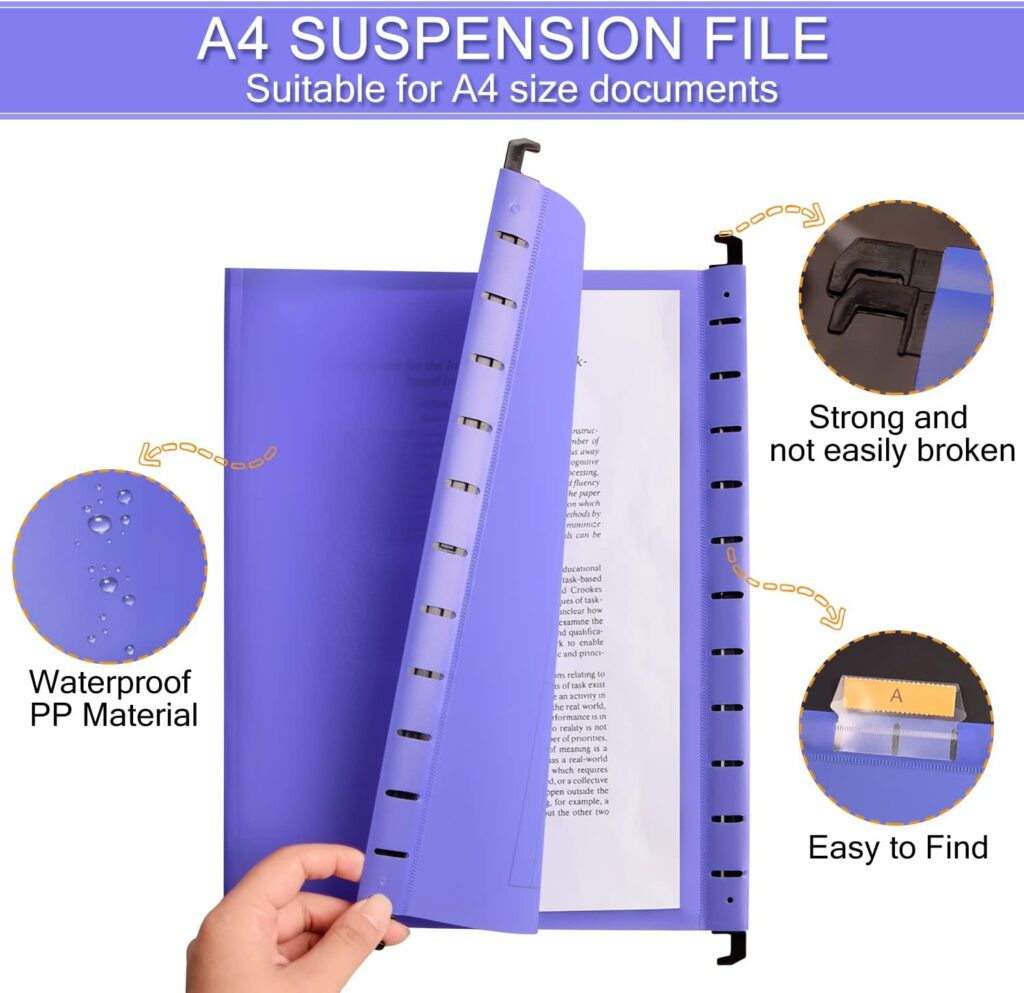 A4 Suspension Files, 15 PCS Filing Cabinet Suspension Files with Tabs Filing Cabinet Dividers Hanging Files for Office School Home Organization