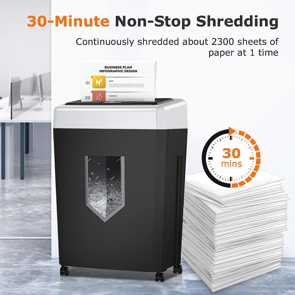 Bonsaii Office Shredder, 30-Minute Heavy Duty Paper Shredder, 15-Sheet Cross Cut Shredder for CD/CreditCards, Quiet Shredder for Business with Jam Proof System 18L Wastebasket Wheels (New C169-B)