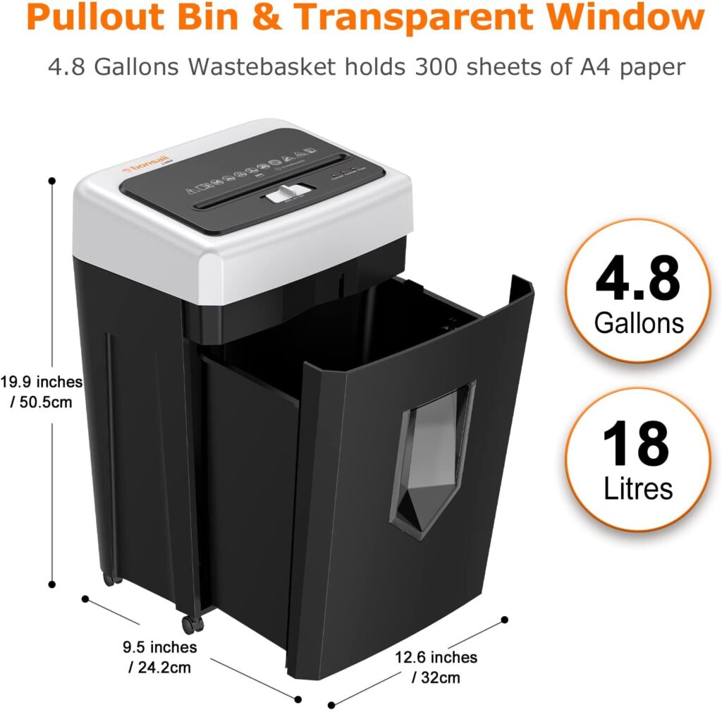 Bonsaii Office Shredder, 30-Minute Heavy Duty Paper Shredder, 15-Sheet Cross Cut Shredder for CD/CreditCards, Quiet Shredder for Business with Jam Proof System 18L Wastebasket Wheels (New C169-B)