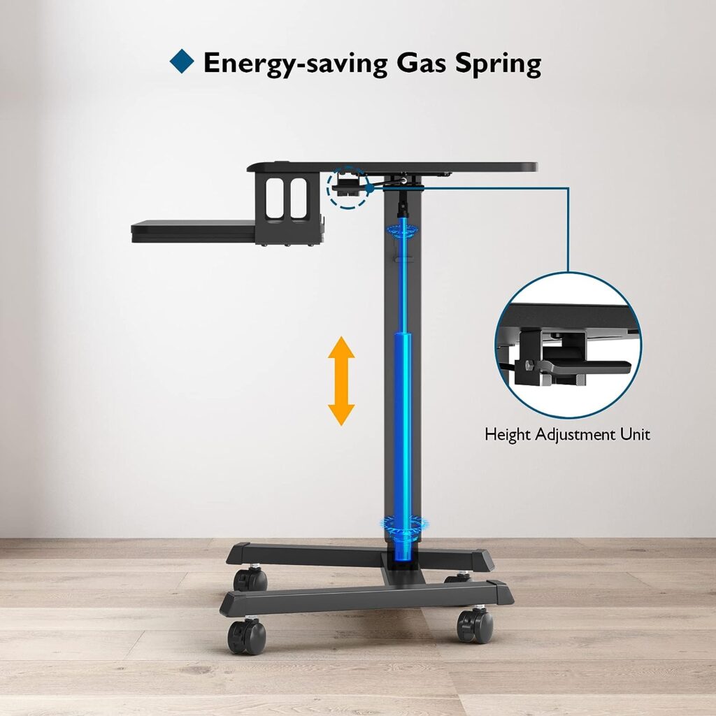 BONTEC 65 Ã 45cm Two-Tier Mobile Computer Workstation with 4 Rolling Castors, Laptop Stand on Wheels, Height Adjustable Standing Desk, Side Table for Living Room, Bedroom, Medical