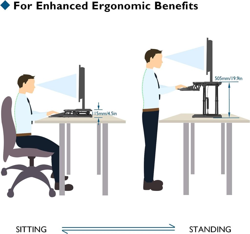 BONTEC Standing 32inch/800mm Desk Converter, Height Adjustable Dual Tiered Computer Workstation, Ergonomic Sit Standing Converter with Platform for PC Computer Screen, Keyboard, Laptop up to 15kg