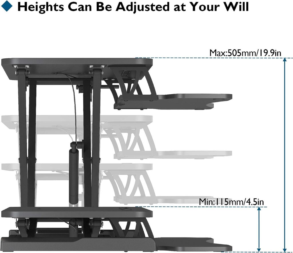 BONTEC Standing 32inch/800mm Desk Converter, Height Adjustable Dual Tiered Computer Workstation, Ergonomic Sit Standing Converter with Platform for PC Computer Screen, Keyboard, Laptop up to 15kg