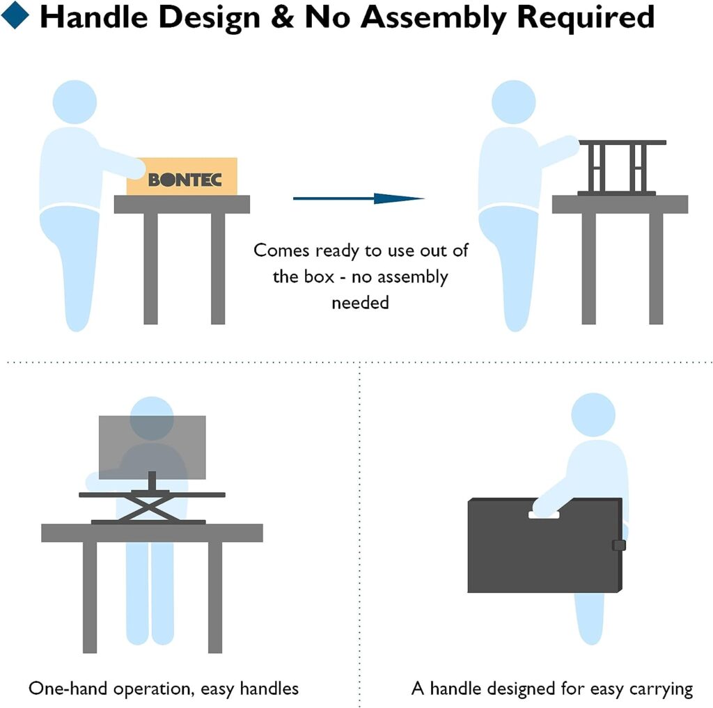 BONTEC Standing Desk Converter 67x47cm, Height Adjustable Sit Stand desk Converter Workstation, Ergonomic X-Frame Desk Riser for Laptop, Monitor, Keyboard Home Office, Ultra-Slim Desk Raiser up to 8kg