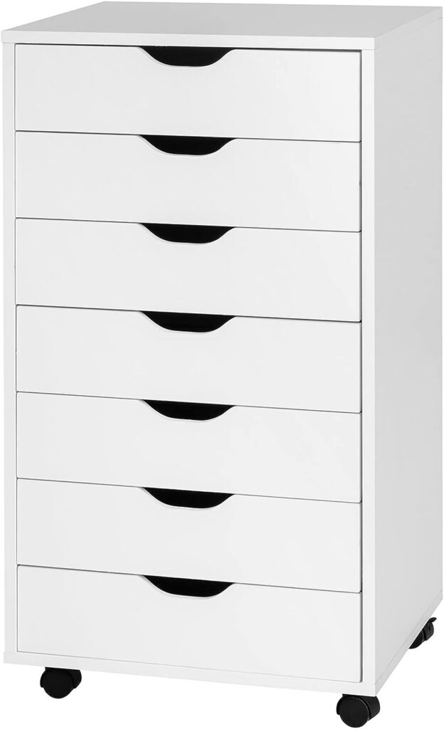 COSTWAY Mobile File Cabinet, Drawer Lateral Stationery Storage Organiser Chest with Wheels, Home Office Printer Stand Side Filing Cupboard (7 Drawers)