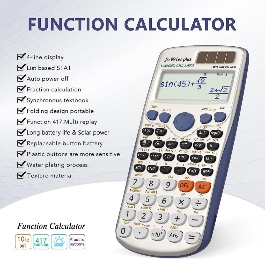 CTIFREE Scientific Calculators With 417 Functions, 12 Digit Wide Lcd Display Scientific Calculator For Secondary School, Solar And Battery Dual Power Calculator Scientific For College/Business/Office