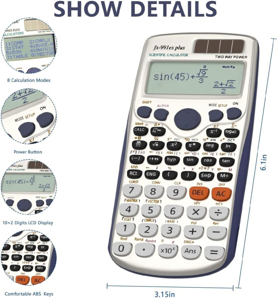 CTIFREE Scientific Calculators With 417 Functions, 12 Digit Wide Lcd Display Scientific Calculator For Secondary School, Solar And Battery Dual Power Calculator Scientific For College/Business/Office