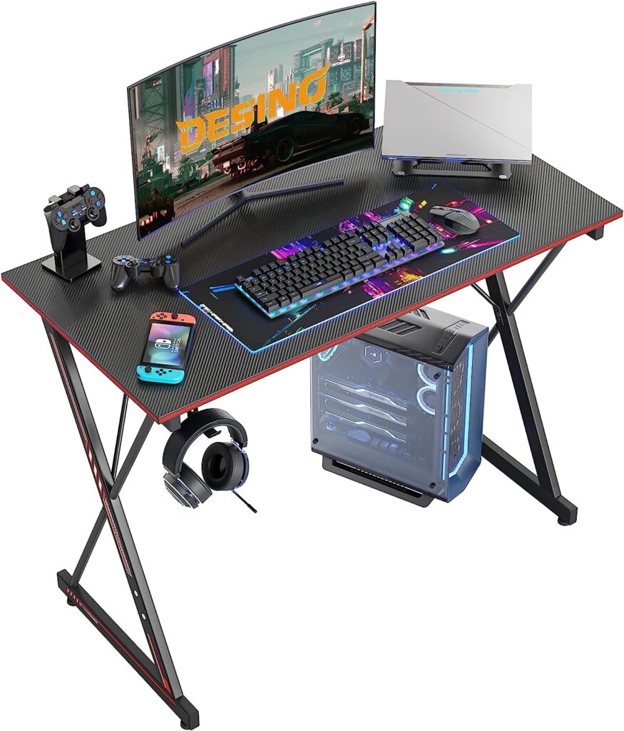 DESINO Gaming Desk 80 x 50 cm PC Computer Desk, Home Office Desk Table Gamer Workstation, Simple Game Table, Black