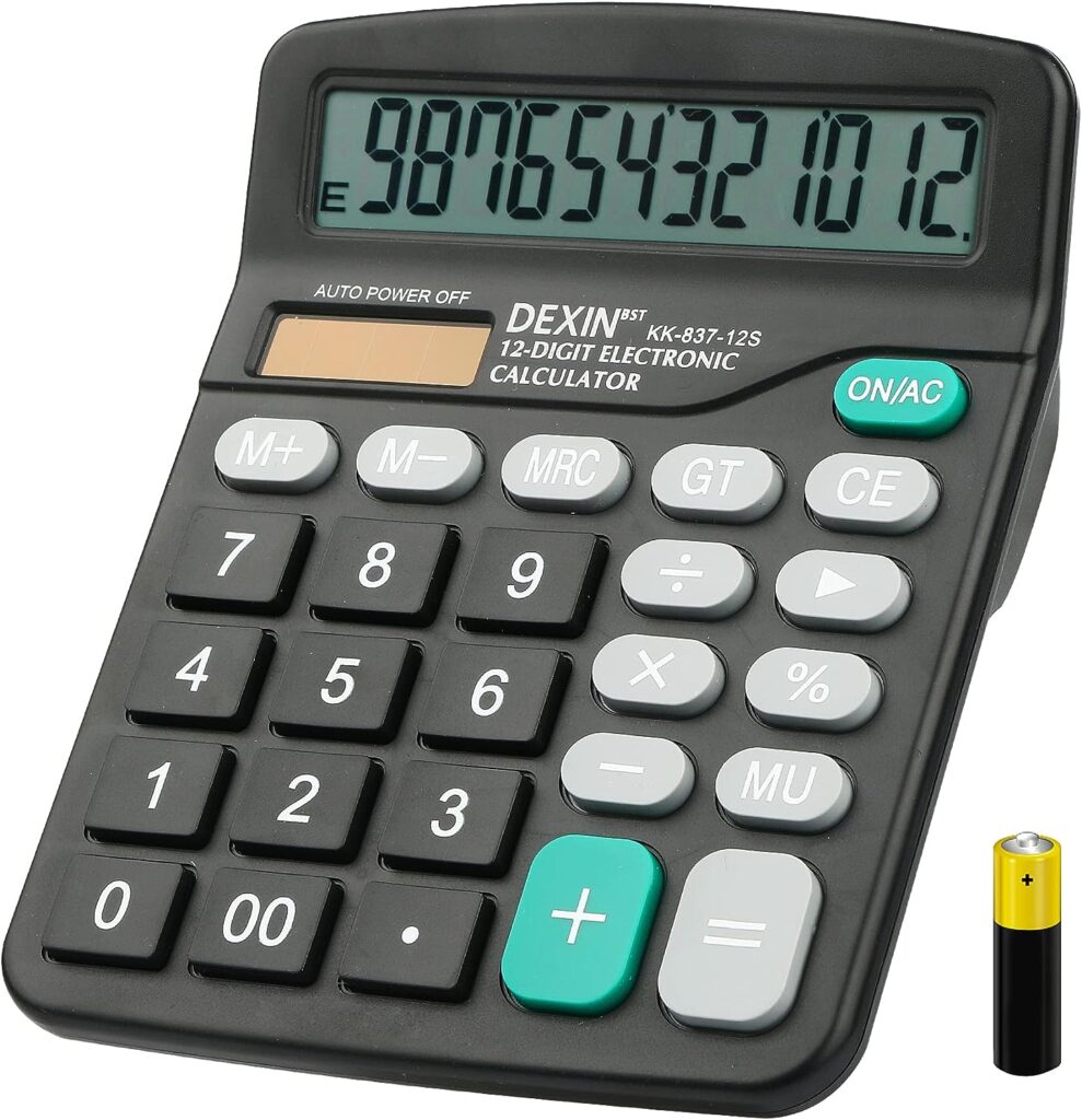 Desk Calculator, Envysun Compact 12-Digit Solar Battery Office Electronic Calculator with LCD Display, Dual Power Desktop Scientific Calculators (Grey)