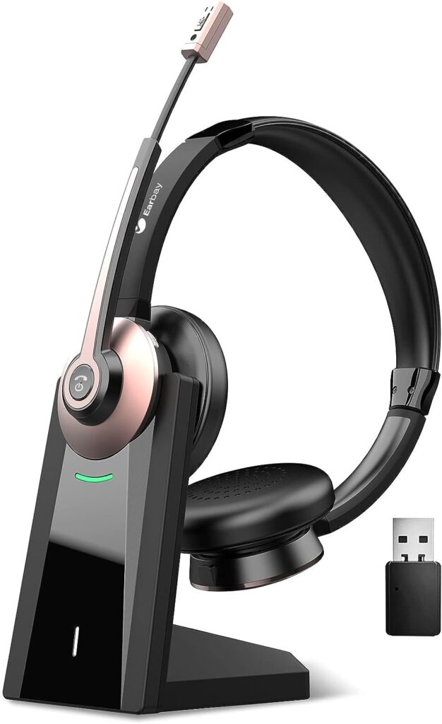 Earbay Wireless Headset, Bluetooth Headphones with Microphone Noise Canceling USB Dongle, Office Headset with Charge Dock for Mobile Phone Computer Tablet Work Skype Zoom Conference Call Center