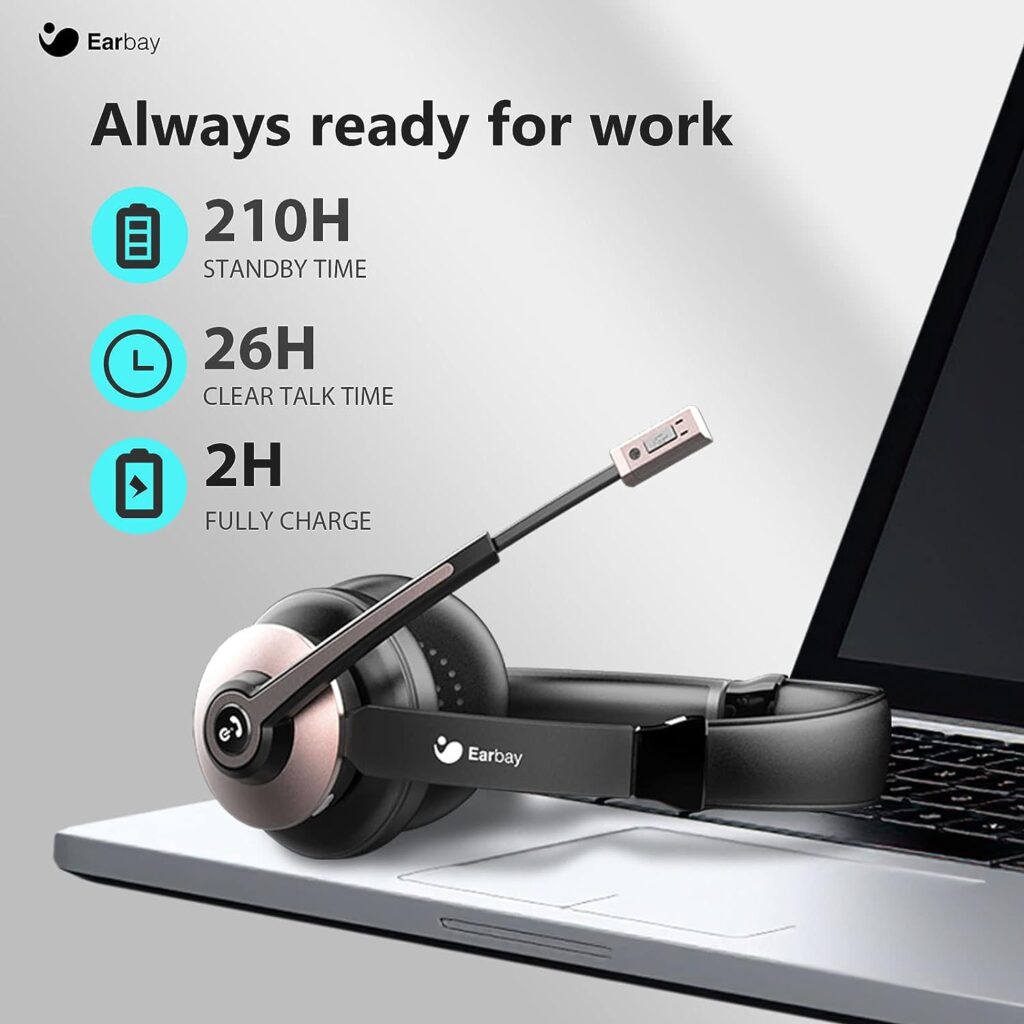 Earbay Wireless Headset, Bluetooth Headphones with Microphone Noise Canceling USB Dongle, Office Headset with Charge Dock for Mobile Phone Computer Tablet Work Skype Zoom Conference Call Center