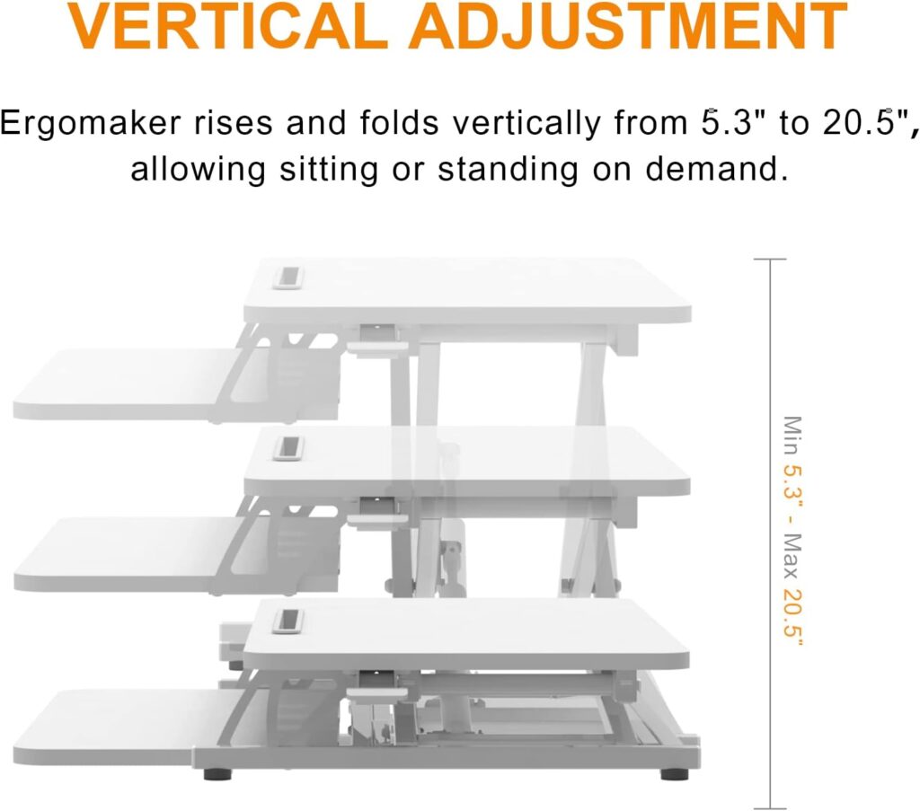 ERGOMAKER Height Adjustable Standing Desk Converter - 81cm (32 Inch) Wide Platform Tabletop Workstation - Quick Sit to Stand Desk Riser for Dual Monitors White