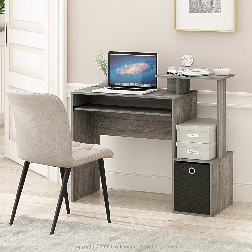 Furinno Econ Multipurpose Home Office Computer Writing Desk, Computer Desk, Study Desk, w/Bin, French Oak, 100.1 (W) x 86.6 (H) x 39.9 (D) cm