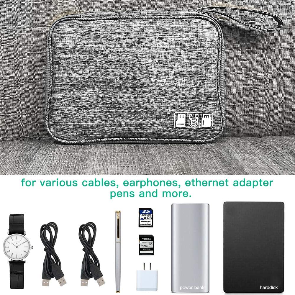 HCFGS Electronics Accessories Organizer Bag, Travel Cable Organiser Bag, Universal Carry Travel Gadget Bag for USB Cable Drive, SD Card, Charger Hard Disk (Gray)