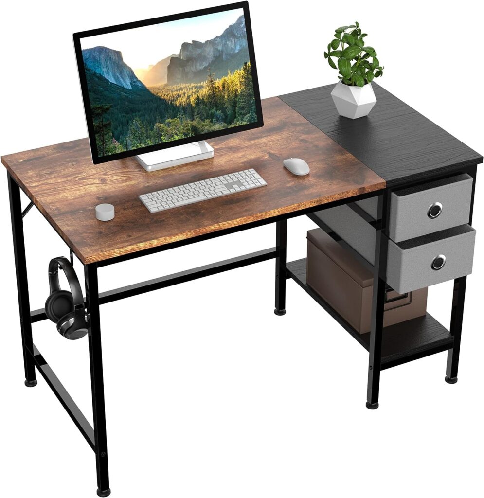 HOMIDEC Computer Desk, Office Work Desk for student and worker, Writing Desk with drawer and Headphone Hook, Laptop Table with shelves, Modern Style Desks for Bedroom, Home, Office(100x50x75cm)