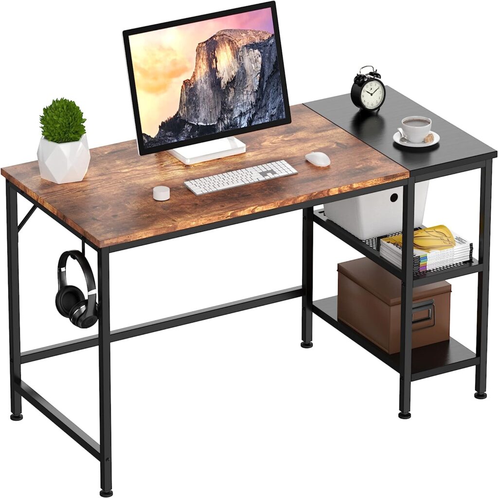 HOMIDEC Office Desk, Computer Desk With Bookshelf PC Study Writing Desk for Home Working with Storage Shelves, Desks Workstations for Home Office Bedroom, 120x60x75cm