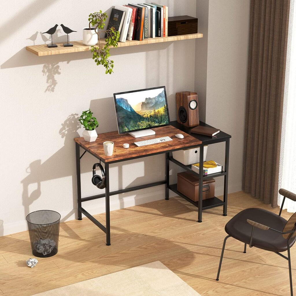 HOMIDEC Office Desk, Computer Desk With Bookshelf PC Study Writing Desk for Home Working with Storage Shelves, Desks Workstations for Home Office Bedroom, 120x60x75cm