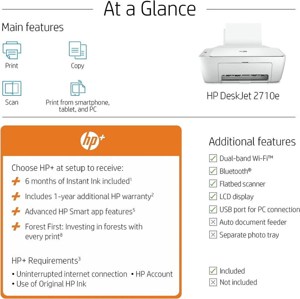 HP 26K72B DeskJet 2710e All-In-One Colour Printer with 6 Months of Instant Ink with +, White