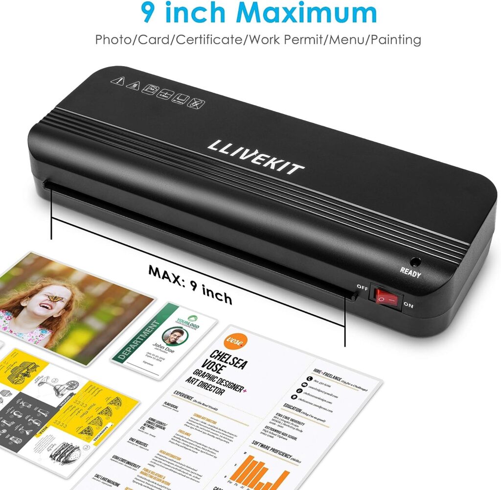 LLIVEKIT A4 Laminator, Laminator Machine with 20 Laminating Pouches, 4 in 1 Thermal Laminator with Paper Trimmer and Corner Rounder, 9 inches Personal A4 Laminating Machine for Home Office School