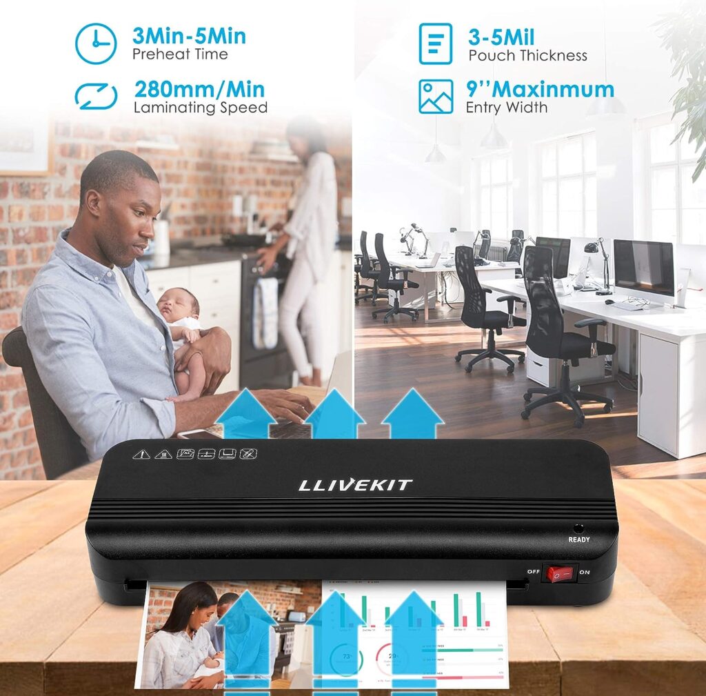 LLIVEKIT A4 Laminator, Laminator Machine with 20 Laminating Pouches, 4 in 1 Thermal Laminator with Paper Trimmer and Corner Rounder, 9 inches Personal A4 Laminating Machine for Home Office School