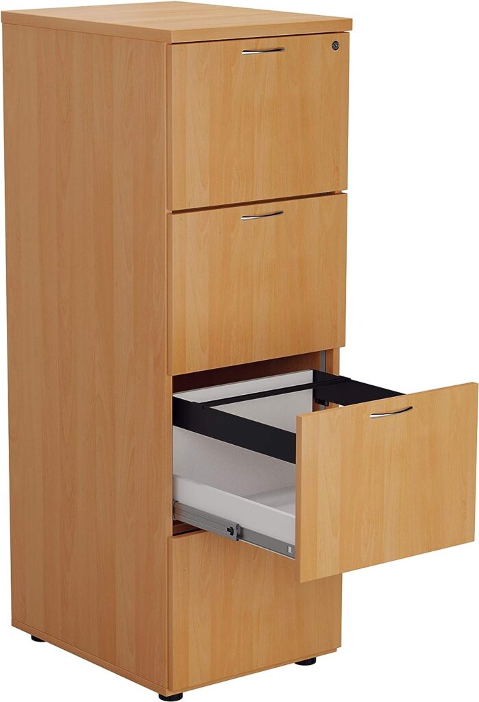 Office Hippo Heavy Duty Filing Cabinet, Robust File Cabinet, Office Cabinet with Anti-Tilt Mechanism, Lockable Filing Cabinet, Office Storage for A4 or Foolscap Filing - Beech, 4 Drawer