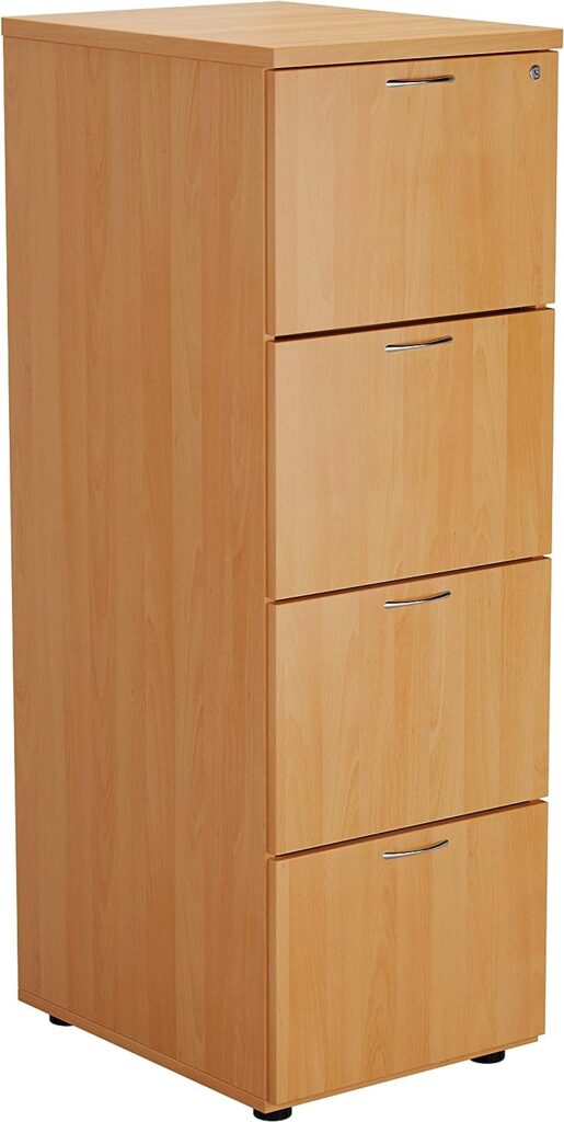 Office Hippo Heavy Duty Filing Cabinet, Robust File Cabinet, Office Cabinet with Anti-Tilt Mechanism, Lockable Filing Cabinet, Office Storage for A4 or Foolscap Filing - Beech, 4 Drawer
