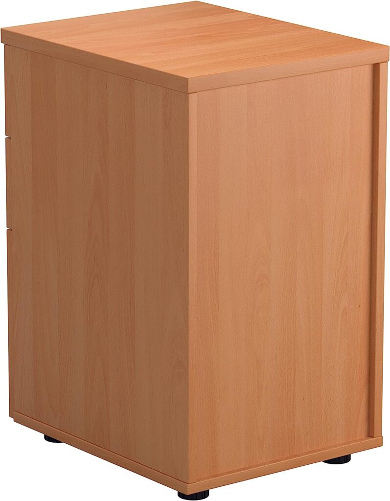Office Hippo Heavy Duty Pedestal Filing Cabinet, File Cabinet, Office Cabinet with Anti-Tilt Mechanism, Lockable Filing Cabinet, Versatile Under Desk Office Storage - Beech, 3 Drawer