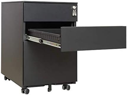 Requena 3 Drawers Mobile File Cabinet with 5 wheels Lockable Storage for A4 Metal Filing Cabinets with Keys MP01 (Black)