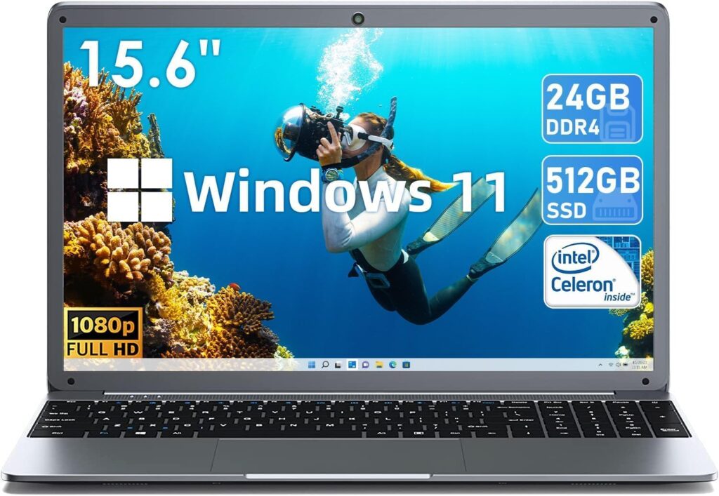 SGIN 15.6 Inch Laptop Windows 11, 24GB RAM 512GB SSD Storage, Celeron N5095 Processor(Up to 2.9GHz), PC Notebook with 1920 * 1080 IPS, 2xUSB 3.0, Dual Band WiFi, Expandable Storage 1024GB (Grey)