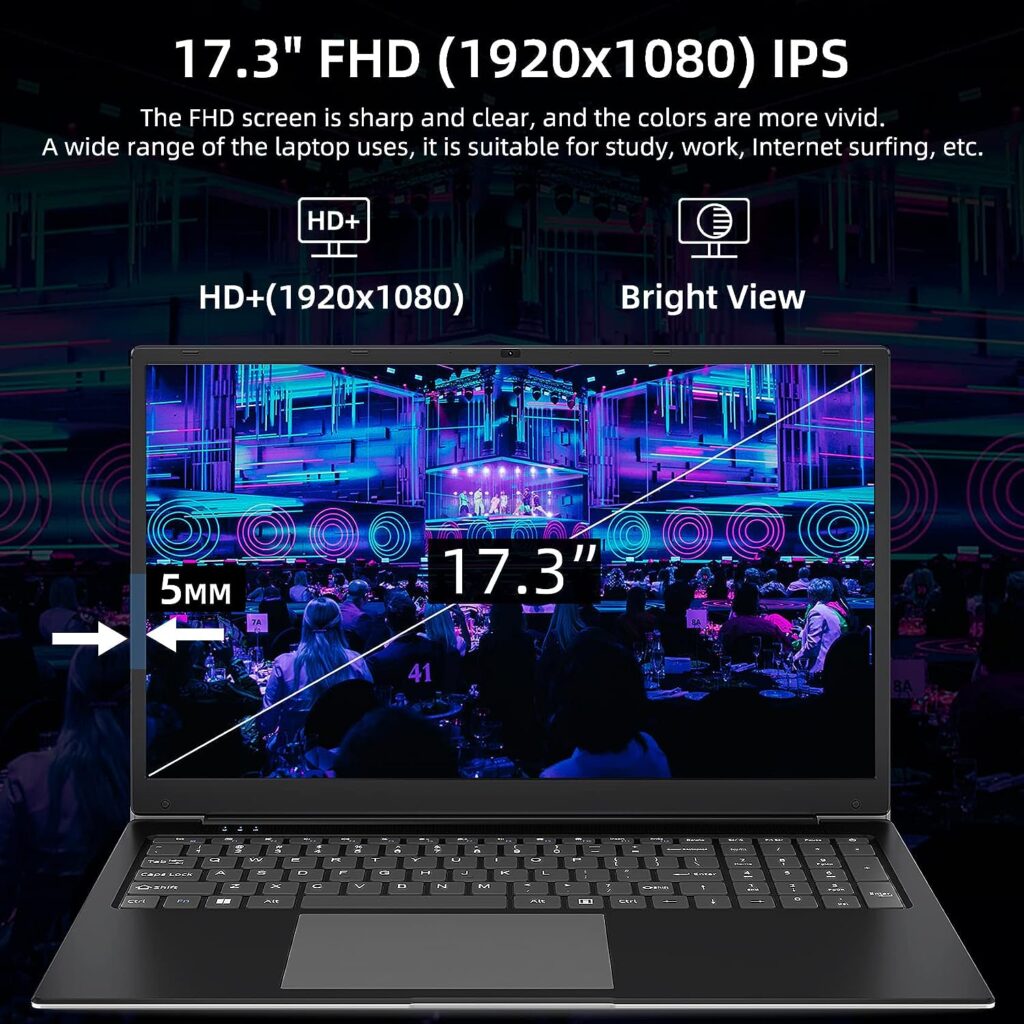 SGIN Laptop 17.3 Inch 8GB RAM 256GB SSD, Laptop Windows 11 Celeron Quad-Core Processor Up to 2.8GHz, 1080P FHD PC Notebook with Dual Band WiFi, 2xUSB 3.0, Keyboard Film in Eight Languages