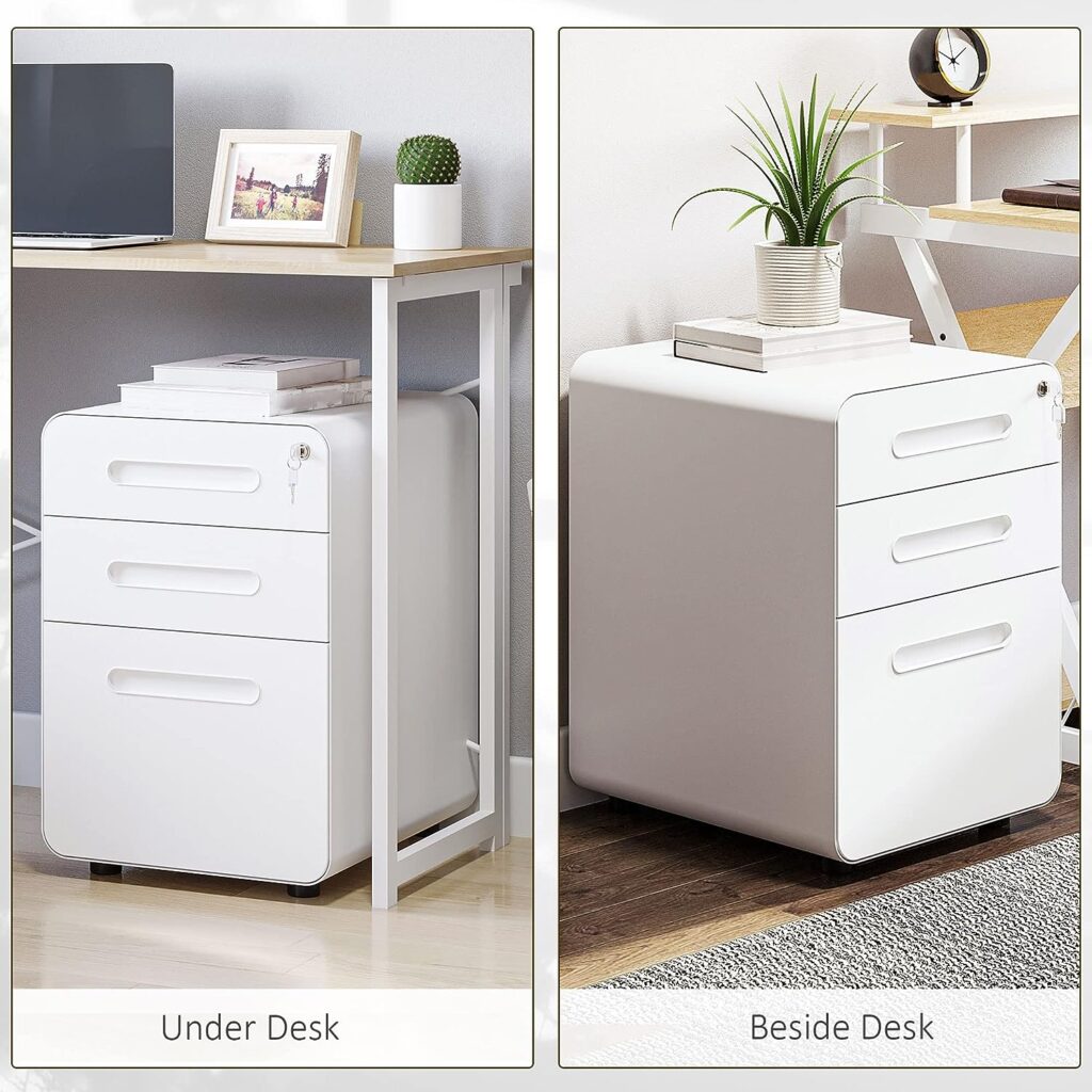 Vinsetto Fully Assembled 3-Drawer Mobile File Cabinet Lockable All-Metal Rolling Vertical File Cabinet White