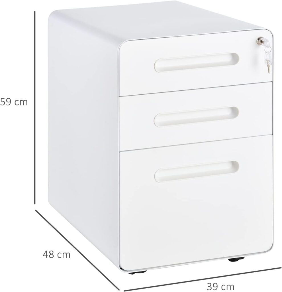 Vinsetto Fully Assembled 3-Drawer Mobile File Cabinet Lockable All-Metal Rolling Vertical File Cabinet White