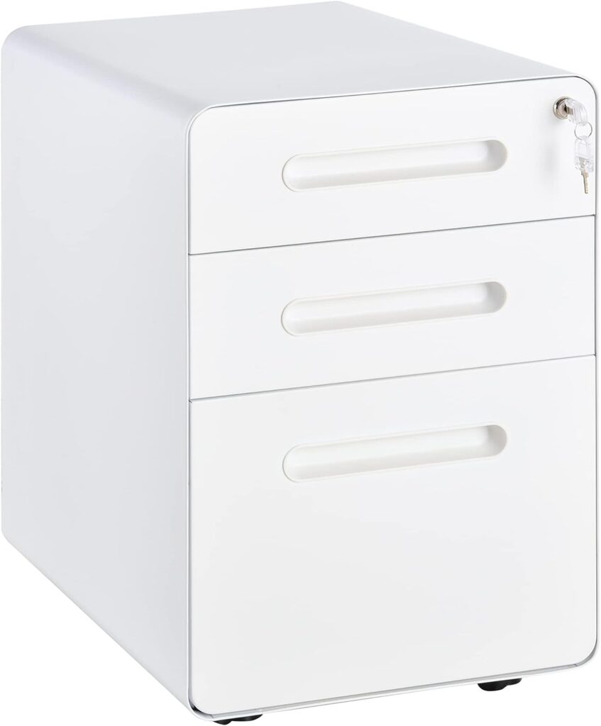 Vinsetto Fully Assembled 3-Drawer Mobile File Cabinet Lockable All-Metal Rolling Vertical File Cabinet White