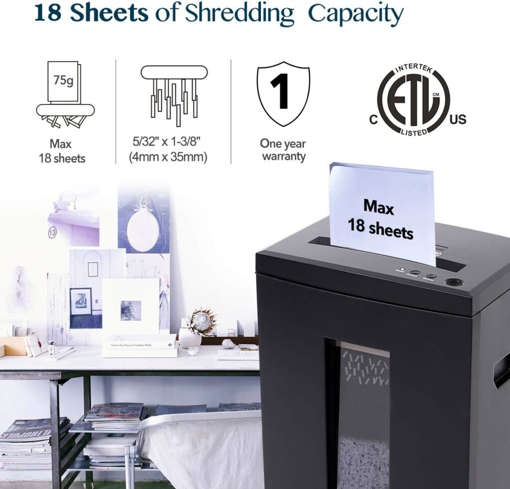 WOLVERINE 18-Sheet 60 Mins Running Time Cross Cut High Security Level P-4 Heavy Duty Paper/CD/Card Ultra Quiet Shredder for Home Office with 22-Litre Pullout Waste Bin SD9113(Black)
