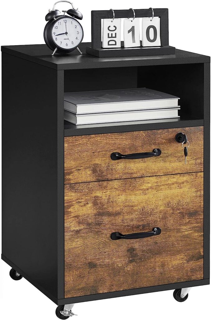 Yaheetech Mobile File Cabinets 2-Drawer Wood Filing Cabinet Mobile A4 Letter Size File Organization Unit Printer Stand for Home and Office, Black/Rustic Brown