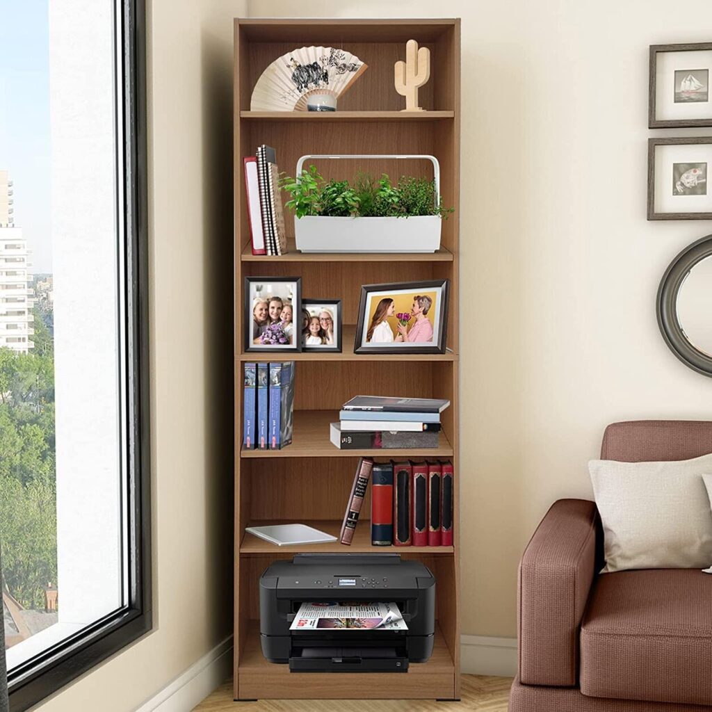 Absolute Deal Tall Narrow Bookcase Storage Unit With Adjustable Shelving Furniture For Living Room Home Office, Beech, 60 x 29 x 180 cm