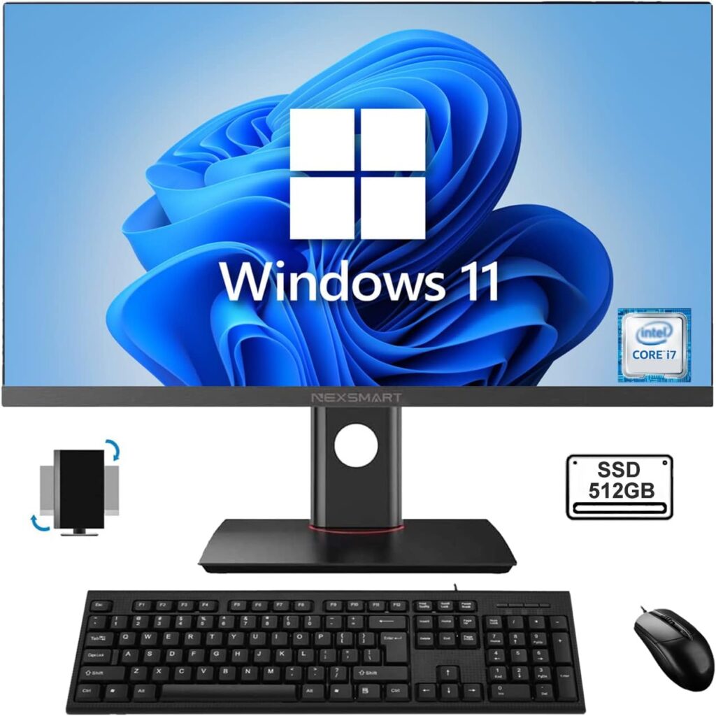 All in one PC 23.8 Inch Screen Height Adjustable Desktop Computer 8GB RAM,512GB SSD Intel Core i7-4785T,4 Cores 8 Threads,Windows 11 Support Dual Band Wifi,Bluetooth 4.2,Black