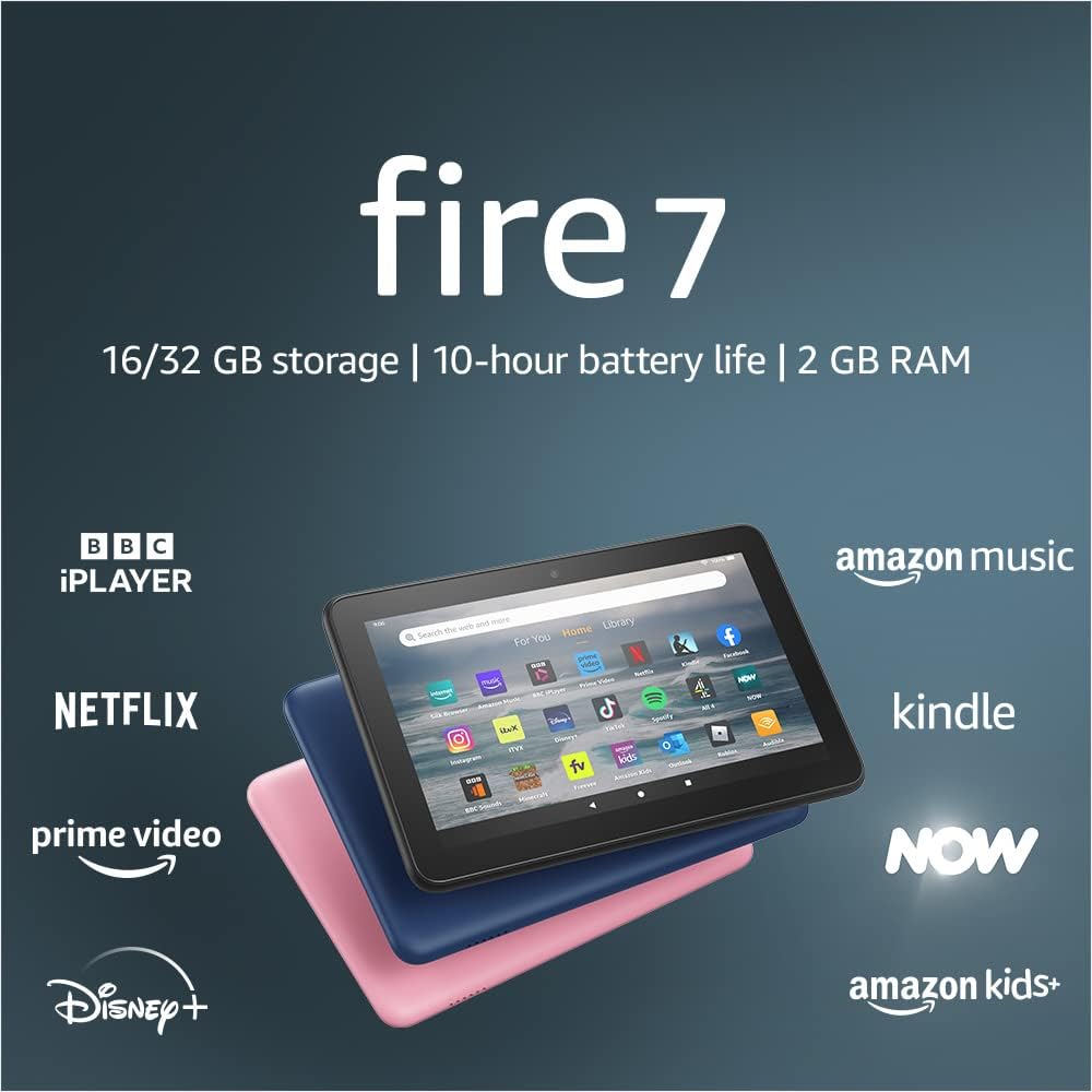 Amazon Fire 7 tablet | 7 display, 16 GB, latest model (2022 release), Rose with Ads