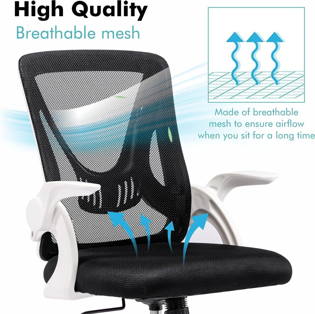 Blisswood Office Chair Desk Chair, Ergonomic Office Chair For Home Office, Adjustable Mesh Chair, Swivel Computer Chair With 90° Flip-up Armrest Lumbar Support, 360° Rotation Work Chair