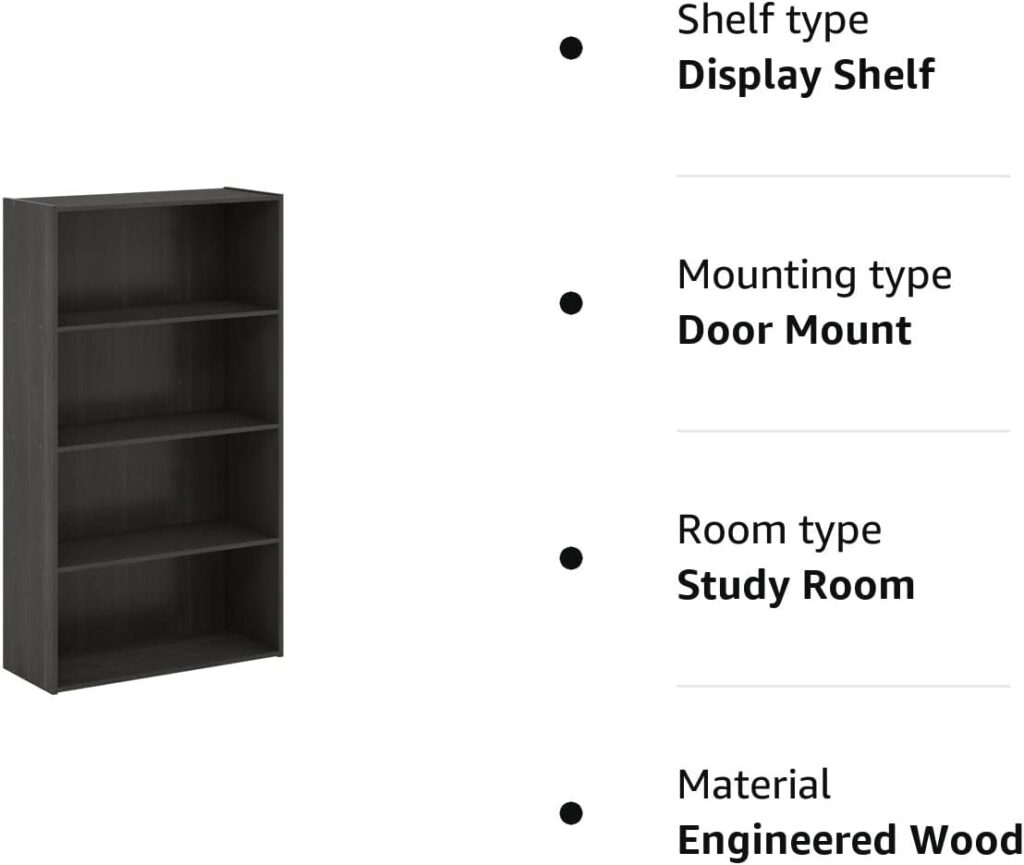 FURINNO 4-Tier Bookcases, Display Shelves, Engineered Wood, Espresso