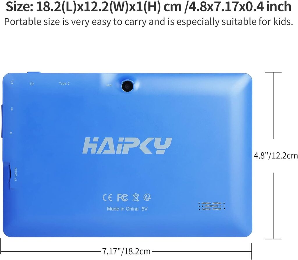 haipky 7 Inch Google Android 11.0 Tablet PC, 2GB RAM+32GB ROM, Quad Core, Dual Cameras, 1024x600 HD Screen, WiFi, Bluetooth, GMS, Gift for Adult Kids (Blue)