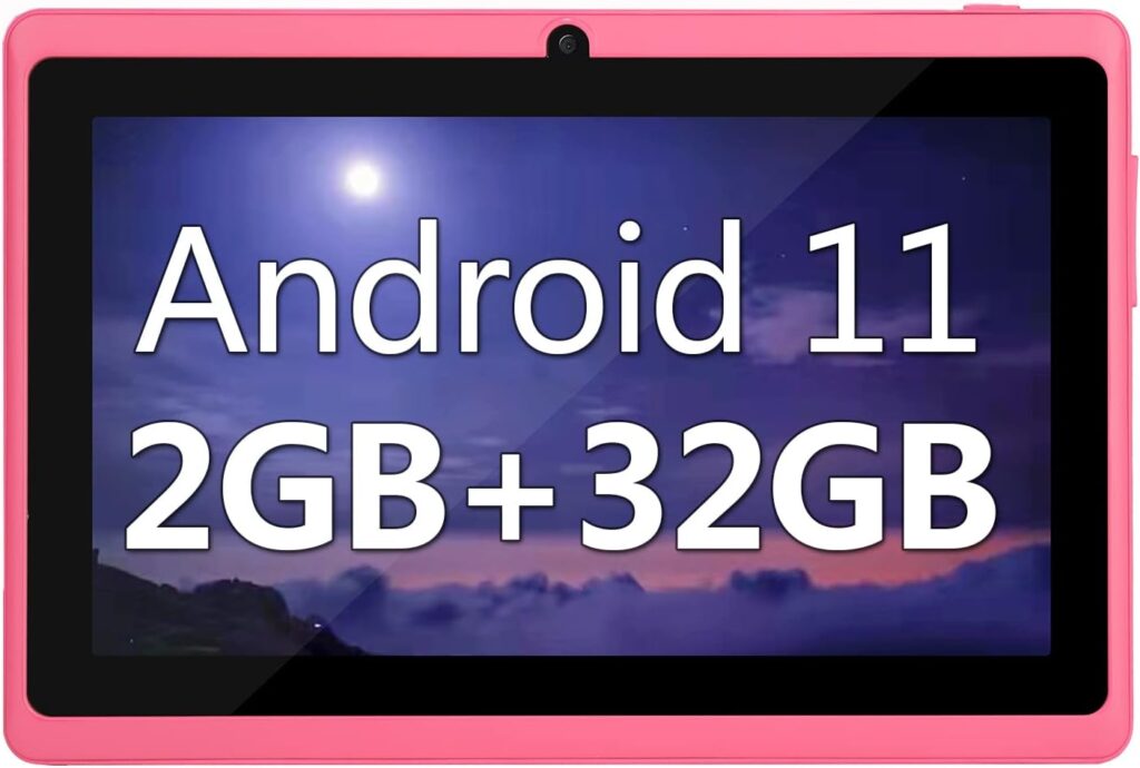 Haipky 7 Inch Google Android 11.0 Tablet PC, 2GB RAM+32GB ROM, Quad Core, Dual Cameras, 1024x600 HD Screen, WiFi, Bluetooth, GMS, Gift for Adult Kids (Pink)