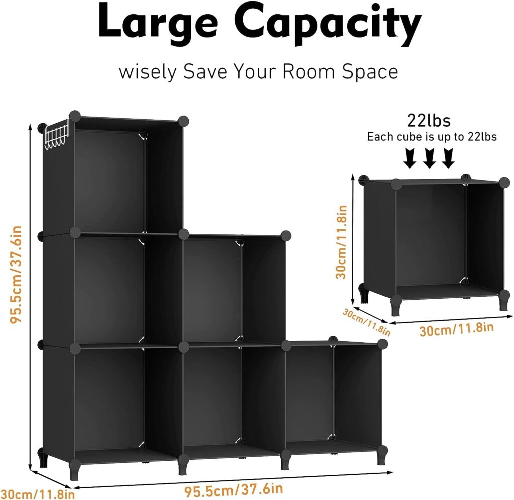 HOMIDEC Cube Bookcase, 6 Cube Storage Unit Bookshelf Storage Cube Organiser Multi-Use DIY Storage Cube Shelf for Books, Toys, Clothes, Tools