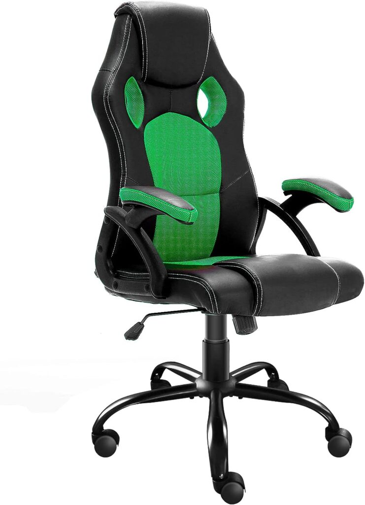 JL Comfurni Gaming Chair Ergonomic Swivel Executive Office Chair Home Office Computer Desk Chair Faux Leather Rocking Racing Chair Mesh Fabric Leather Material (Green)