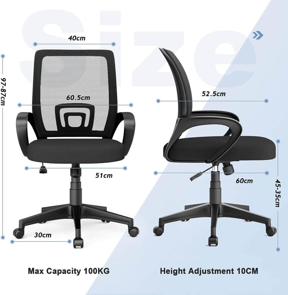 Loberfve Office Chair, Ergonomic Office Desk Chair Lumbar Support Height Adjustable 360° Swivel Computer Chair Comfy Executive Home Office Chair Mesh Study Chair For Space Saving