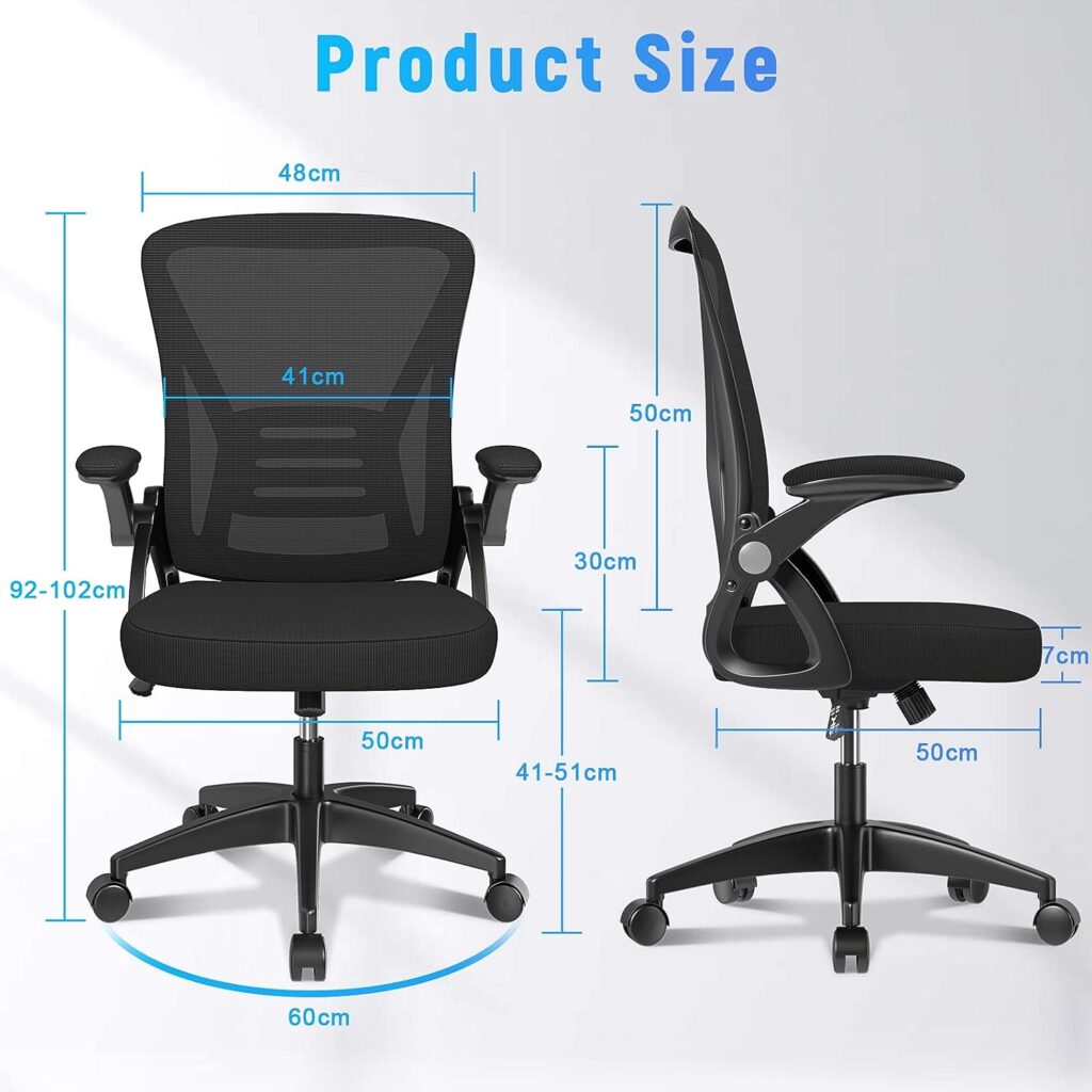 naspaluro Office Chair Ergonomic Desk Chair with 90° Flip-up Armrest Lumbar Support, Height Adjustable Office Desk Chair, Executive Swivel Computer Chair with Padded Seat Cushion for Home/Office