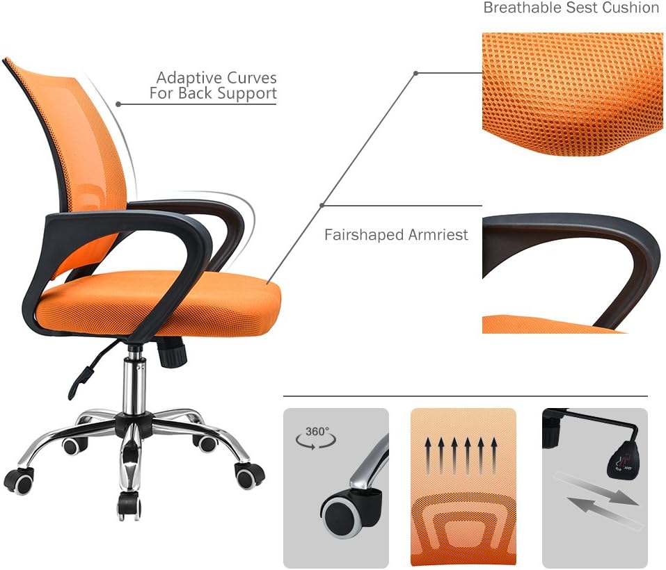 Panana Ergonomic Office Chair, Computer Desk Chair Executive Office Mid-Back Chair Mesh Upholstered Seat Swivel Task Chair (Orange)